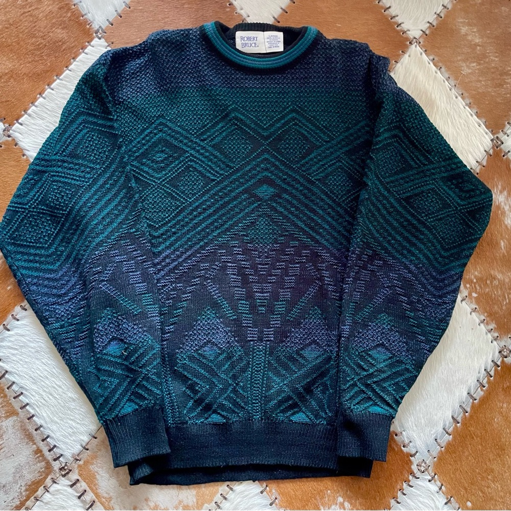 Men's Crewneck Sweater - Geometric Teal and Black